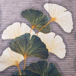 Pościel flanelowa FLANELOVE 220x200 liście miłorzębu na ciemnoszarym tle