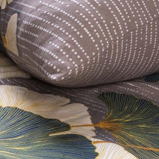 Pościel flanelowa FLANELOVE 220x200 liście miłorzębu na ciemnoszarym tle