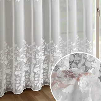 Firana gotowa na przelotkach ROSIE3 350x250 Eva Minge biała haftowane róże z aplikacją 3D