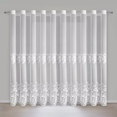 Firana gotowa na przelotkach ROSIE3 350x250 Eva Minge biała haftowane róże z aplikacją 3D
