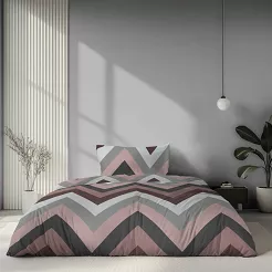 Pościel satynowa Home Satin 140x200 pudrowa szara w duże zygzaki