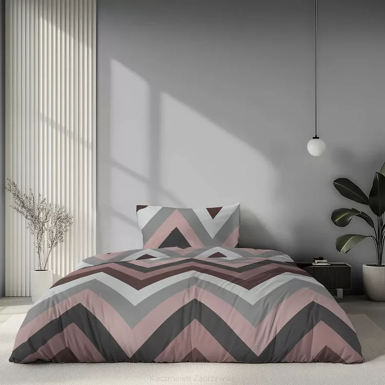 Pościel satynowa Home Satin 140x200 pudrowa szara w duże zygzaki