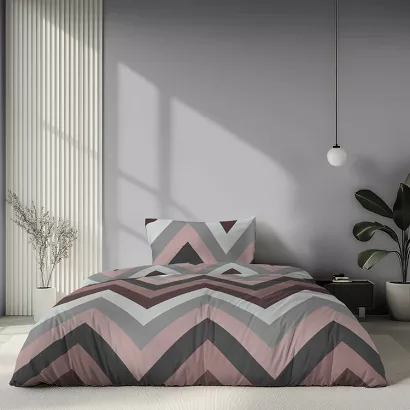 Pościel satynowa Home Satin 140x200 pudrowa szara w duże zygzaki