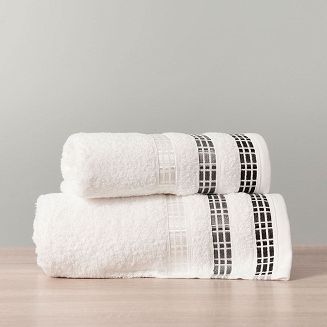 Ręcznik bawełniany LUXURY 50x90 biały z bordiurą w geometryczne pasy