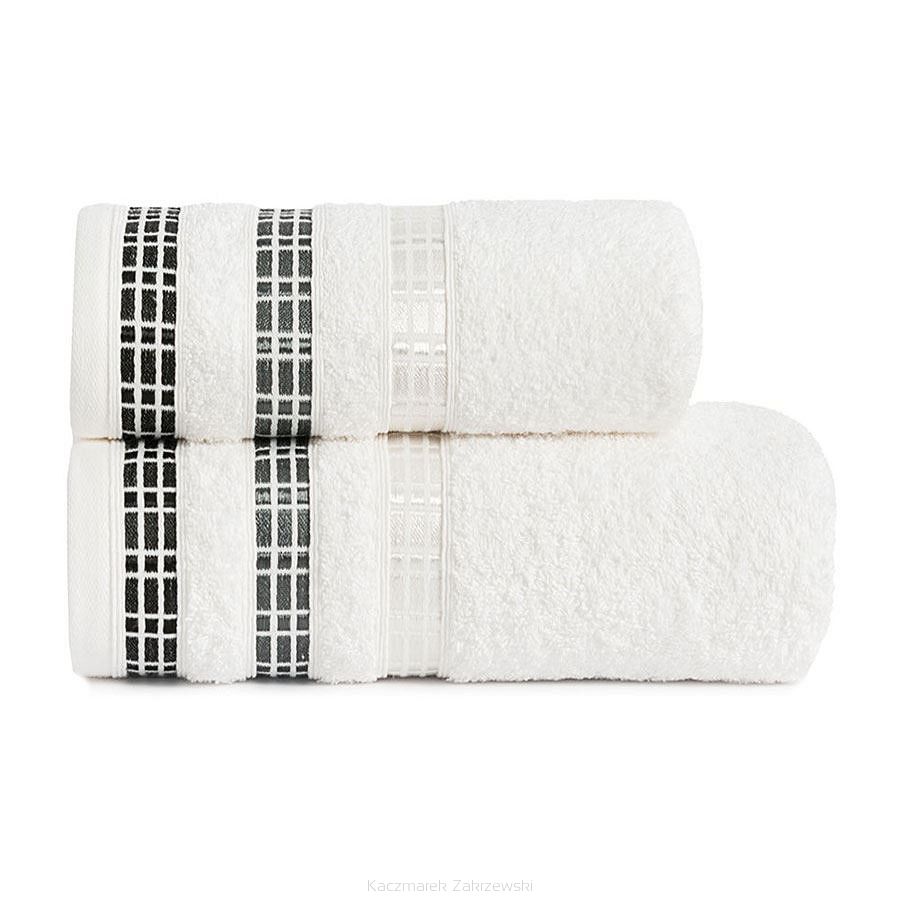 Ręcznik bawełniany LUXURY 50x90 biały z bordiurą w geometryczne pasy