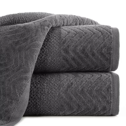 Ręcznik bawełniany LOREN 70x140 Eurofirany grafitowy welwetowa bordiura w zygzak