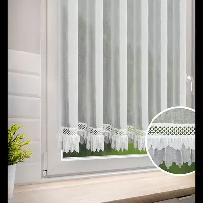 Firana gotowa na szelkach zazdrostka KATRIN 150x90 Eurofirany biała zdobiona gipiurą i aplikacją a'l