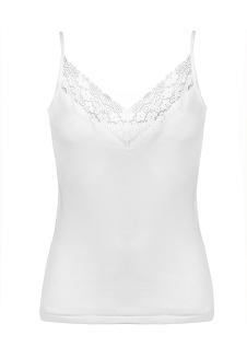 Koszulka damska na ramiączkach z koronką na dekolcie Julita biała