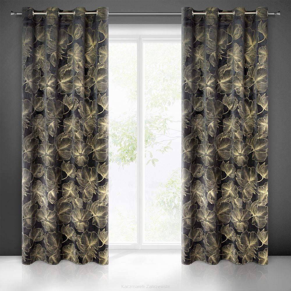 Zasłona gotowa na przelotkach STELLA 140x250 Eurofirany czarny/złoty