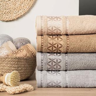 Ręcznik bawełniany PAOLA 50x90 srebrny z bordiurą w rozety