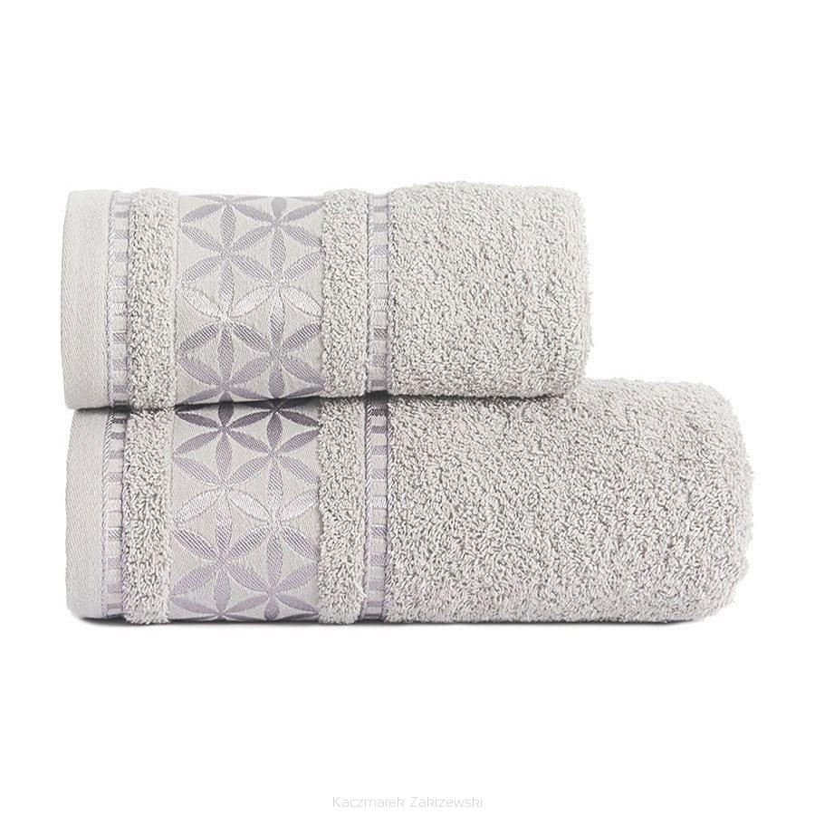 Ręcznik bawełniany PAOLA 50x90 srebrny z bordiurą w rozety
