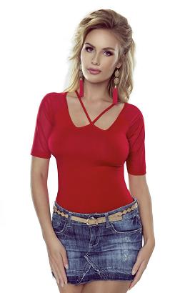 Bluzka damska z tiulowymi rękawkami Cydney czerwona