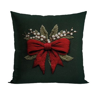 Poszewka dekoracyjna KOKARDA Z EFEKTEM WYSZYWANIA 40x40 welwetowa zielona czerwona