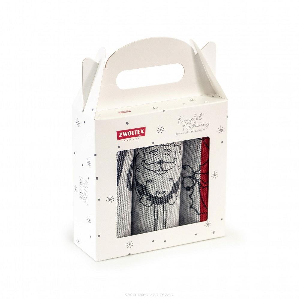 Komplet ścierek kuchennych świąteczny ZWOLTEX Ho Ho Ho szary czerwony