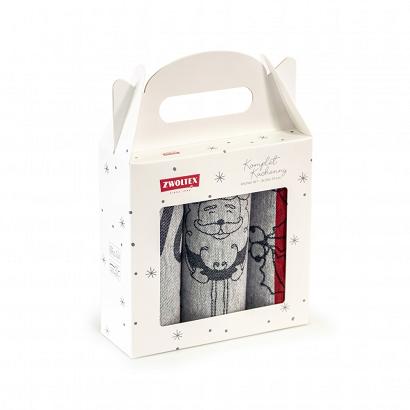 Komplet ścierek kuchennych świąteczny ZWOLTEX Ho Ho Ho szary czerwony