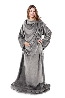 Koc z rękawami z miękkiego polaru TV 150x180 Eurofirany stalowy