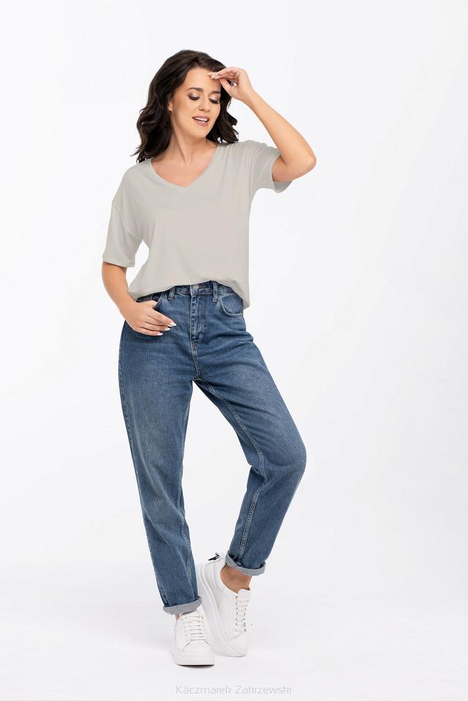 Bluzka damska z krótkim rękawem oversize PATTY taupe