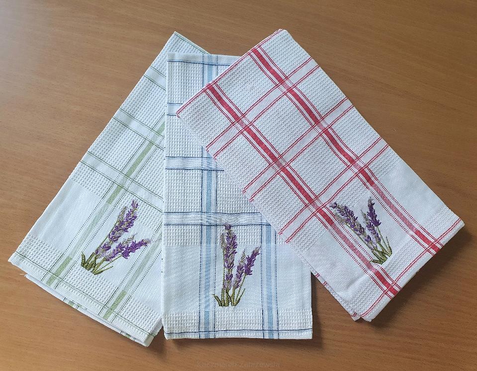 Ścierka kuchenna 45x65 wzór lawenda kratka czerwona