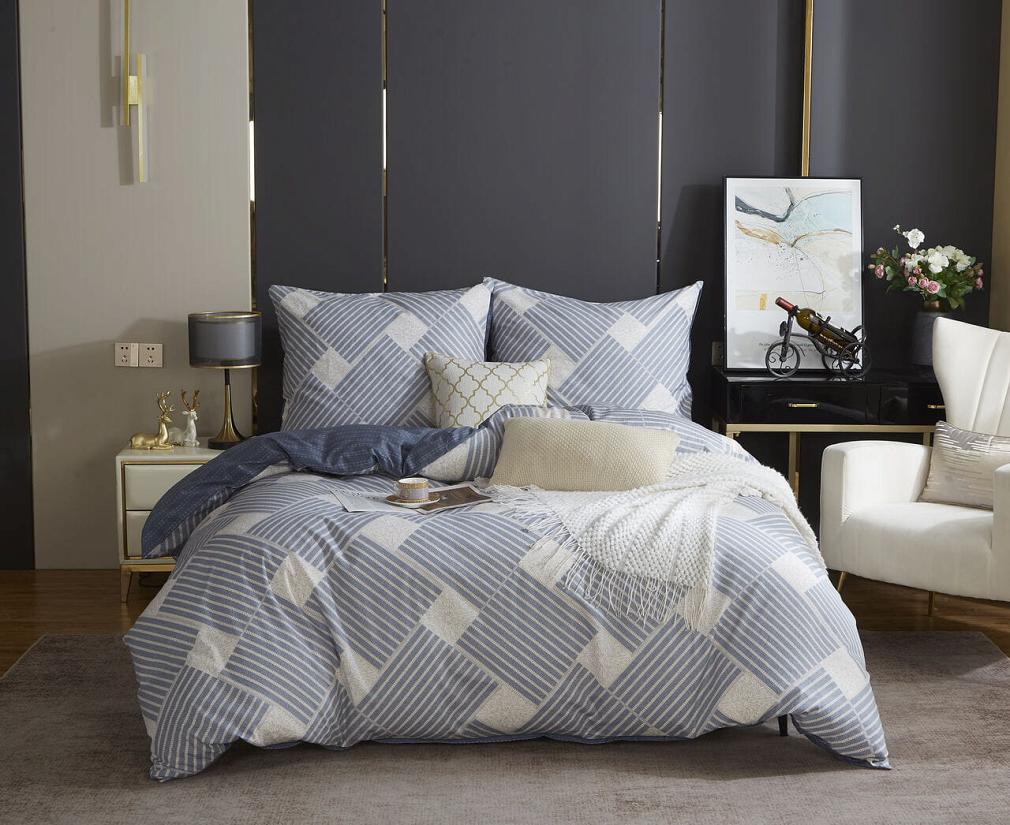 Niebieska Pościel Geometryczna Satyna Bawełniana 220x200 XDF 043