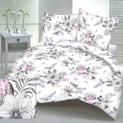 Pościel z satyny luksusowej 140x200 duże szare kwiaty na bieli