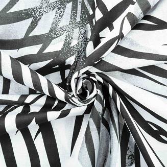 Pościel bawełniana JUNGLE 200x220 biała szara liście palmy