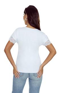 Bluzka damska z delikatną koronką przy dekolcie Galatea biała
