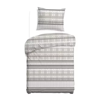 Pościel bawełniana COTTONLOVE 140x200 beżowa brązowa dekoracyjne pasy i krata