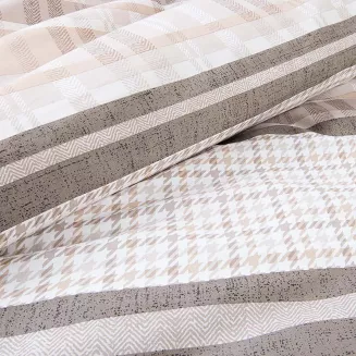 Pościel bawełniana COTTONLOVE 140x200 beżowa brązowa dekoracyjne pasy i krata