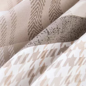 Pościel bawełniana COTTONLOVE 140x200 beżowa brązowa dekoracyjne pasy i krata