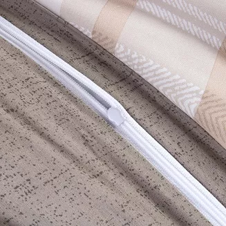 Pościel bawełniana COTTONLOVE 140x200 beżowa brązowa dekoracyjne pasy i krata