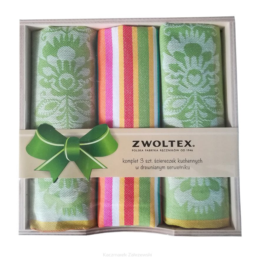 Komplet ścierek 2+1 ZWOLTEX w drewnianym pudełku
