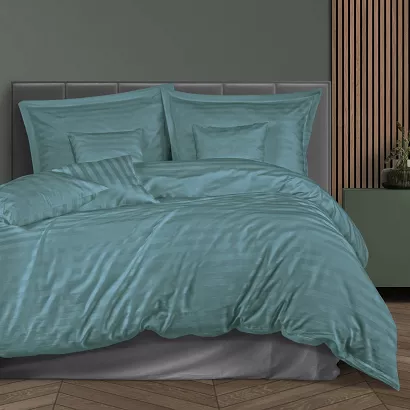 Pościel satyna bambusowo-bawełniana STRIPE SEA TURQUOISE 220x200 Darymex jednokolorowa turkusowa