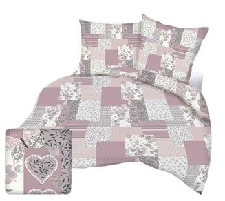 Pościel z satyny luksusowej 160x200 różowa patchwork serca motyle kwiaty