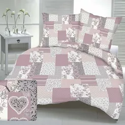Pościel z satyny luksusowej 160x200 różowa patchwork serca motyle kwiaty