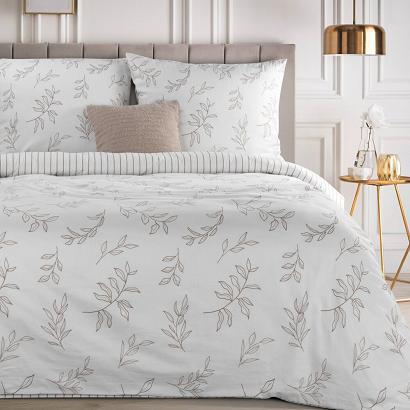 Pościel satynowa RAYA1 220x200 Eurofirany biała beżowe gałązki paski