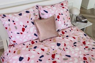 Pościel bawełniana LASTRYKO 140x200 różowa wielokolorowa płytki lastrykowe