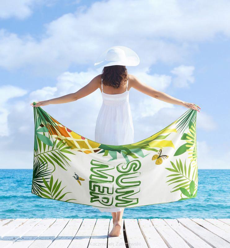 Ręcznik plażowy TROPICAL 80x160 liście + motyle