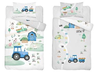 Pościel bawełniana 90x120 wielokolorowa mały rolnik niebieski traktor