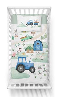 Pościel bawełniana 90x120 wielokolorowa mały rolnik niebieski traktor
