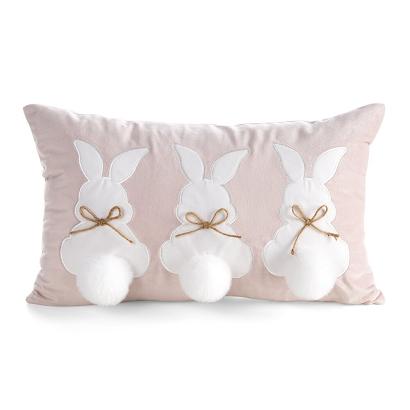 Poszewka dekoracyjna WIOSNA 30x50 Eurofirany jasnoróżowa wielkanocne zajączki z kokardką