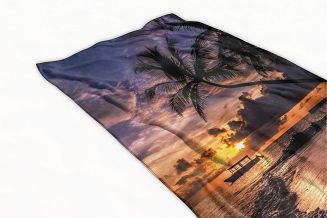Ręcznik plażowy 100x180 wielokolorowy zachód słońca statek