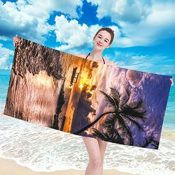 Ręcznik plażowy 100x180 wielokolorowy zachód słońca statek