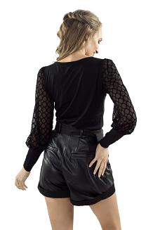 Bluzka damska z tiulowymi bufiastymi rękawami Ariana czarna