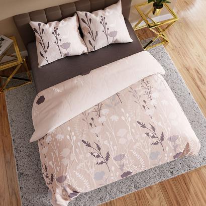 Komplet pościeli CLEO z bawełny satynowej 220x200 beżowa botaniczny nadruk