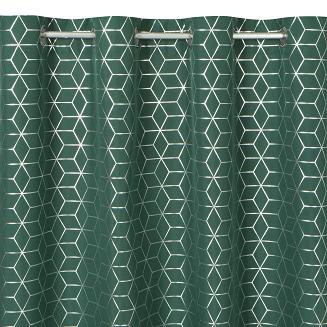 Zasłona gotowa na przelotkach CUBE 140x250 Eurofirany ciemny zielony/srebrny