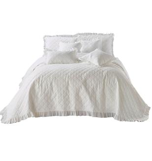 Narzuta dekoracyjna RUFFY 200x220 pikowana z falbanką biała