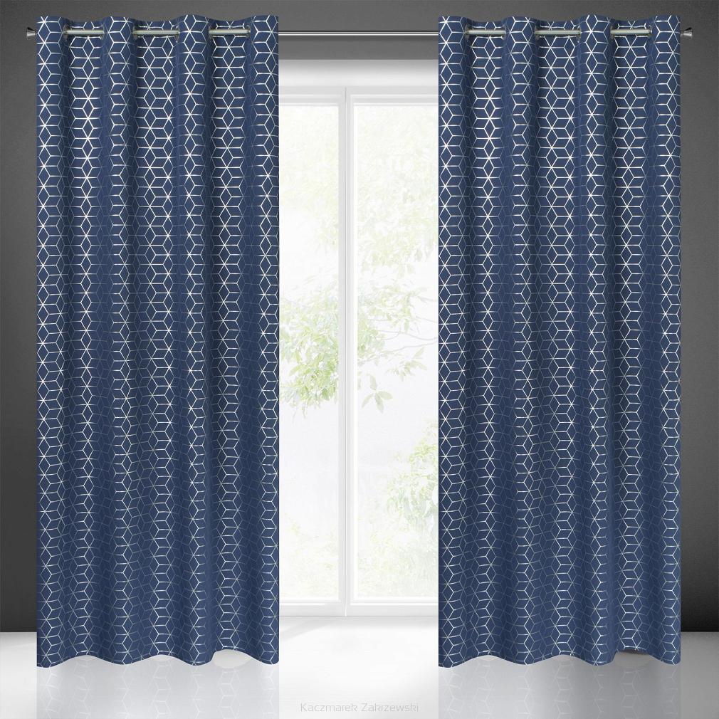 Zasłona gotowa na przelotkach CUBE 140x250 Eurofirany granatowy/srebrny