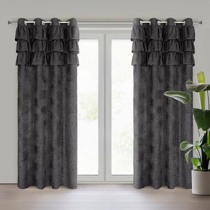 Zasłona gotowa na przelotkach AGIS 140x250 Eurofirany czarna moherowa falbany