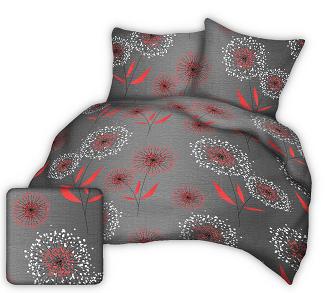 Pościel z kory 200x220 wzór czerwone dmuchawce na graficie