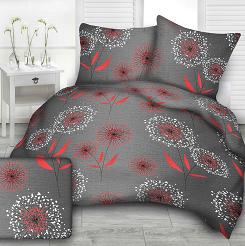 Pościel z kory 200x220 wzór czerwone dmuchawce na graficie